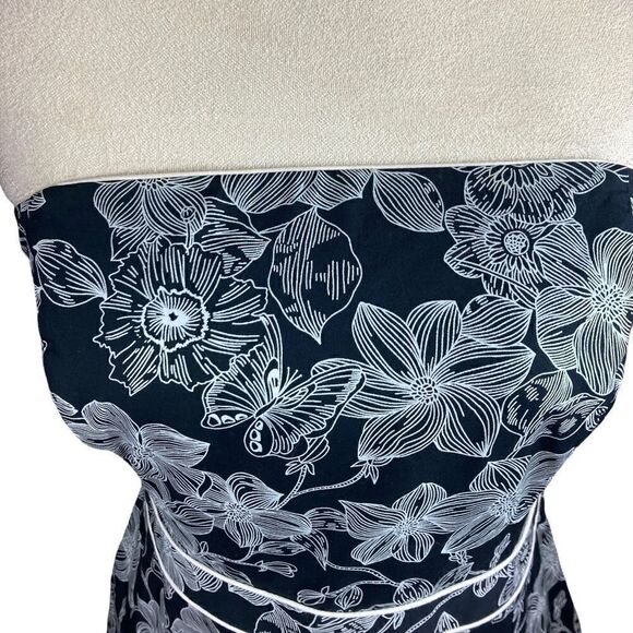 Loft Black And White Strapless Floral Dress, Size 6 - Picture 4 of 8